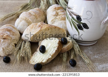 Bread with Basil, olives and oregano
