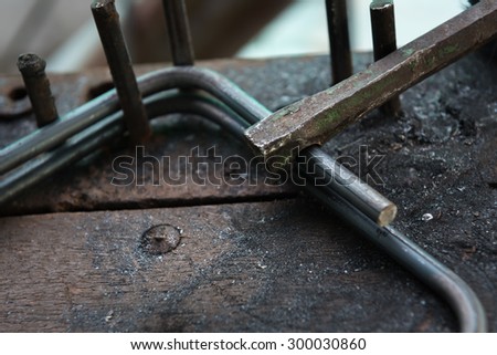 Steel bar bending on table