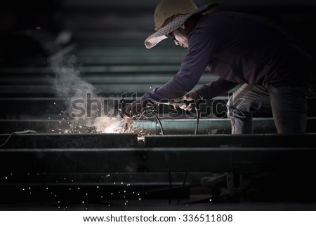 welding safety of people or construction worker in overtime working.