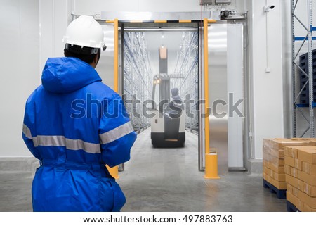 Staff worker control in freezing room or warehouse