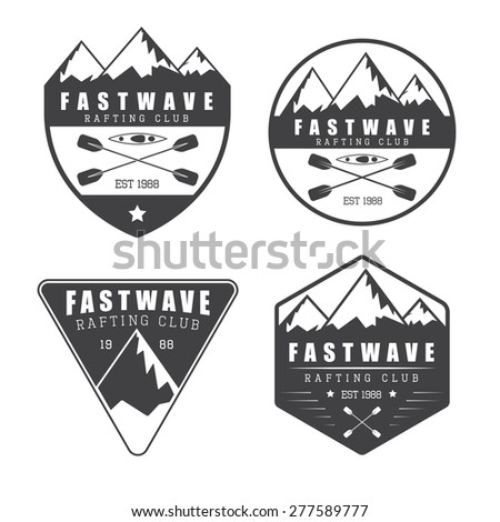 Collection of vintage rafting logo, labels and badges