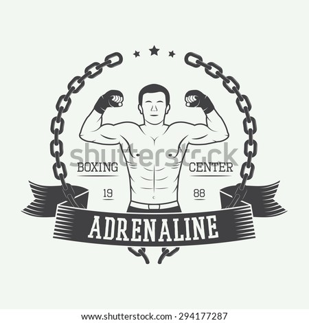 Boxing and martial arts logo, badge or label in vintage style. Vector illustration