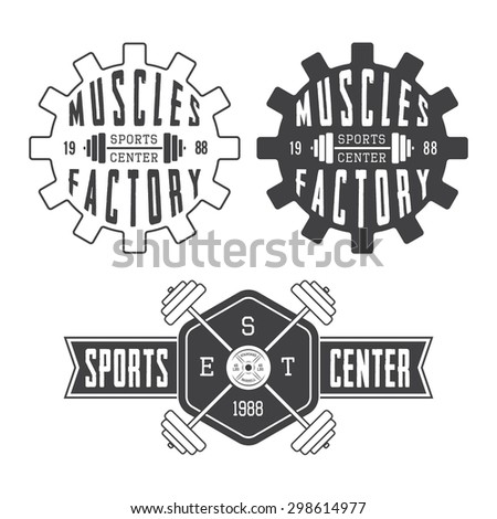Set of gym logos, labels, badges and elements in vintage style