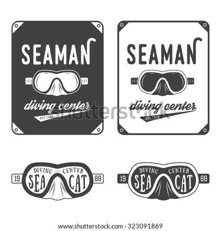 Set of diving logos, labels and slogans in vintage style. Illustration