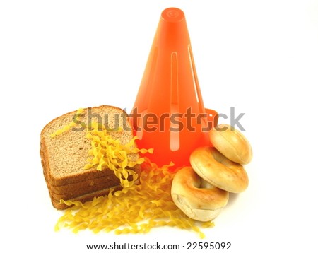 Caution Against Carbs in Bagels, Bread, and Pasta for People on a Low Carbohydrate Diet Isolated on a White Background