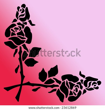 stock photo : Black Silhouette of Rose Flowers as a Border Clip Art Stencil 