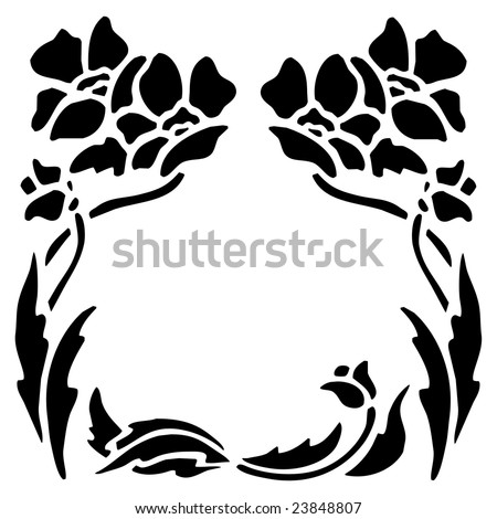Flower Picture Frame on Black Silhouette Of Flowers  Leaves  And Stem As A Frame Border Clip