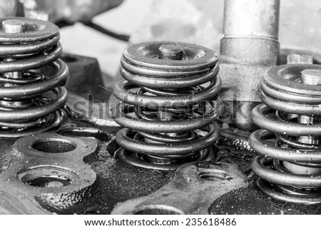 Components of an automobile engine, Part of the old engine, Image of monochrome