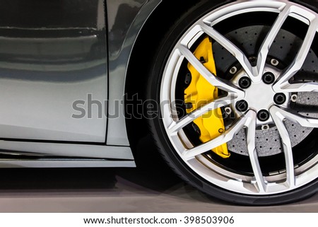 Part of modern new wheel car with disk brake pad