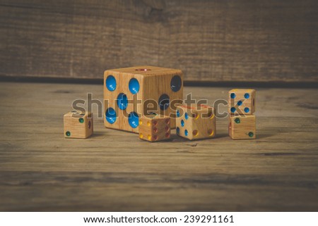 Vintage Casino dices on a wooden table