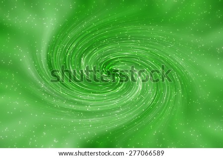 Beautiful abstract green shiny background. Spiral galaxy and glitter