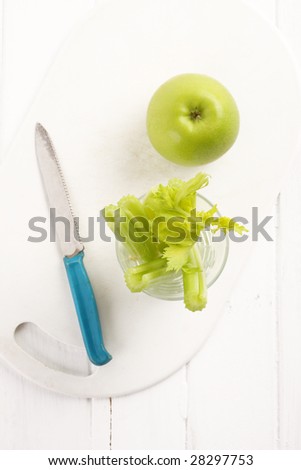 celery and apple, prepared for making juice. Anti-oxidant fruit and vegetable.