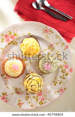 various of cup cakes, present its colorful and decoration.