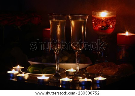 valentine day of champagne and candle. Romantic evening