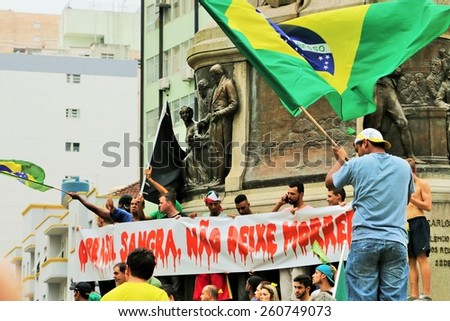 Santos, Brazil - March, 15, 2015 - Protests against corruption and the Workers\' Party government.