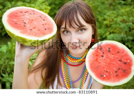 bright picture of lovely  woman with water melon
