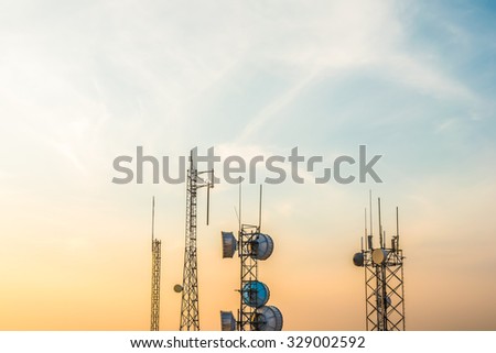 Telecommunication mast TV antennas when sunrise sky,Steptoe Butte,Washington,USA.