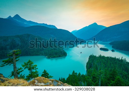 colorful of north cascade,scene over Diablo lake when sunset  in North Cascade national park,Wa,Usa
