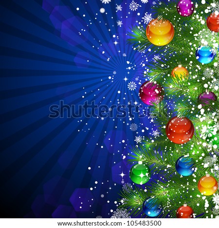 Christmas Tree Background on Photo   Blue Christmas Background With Bright Christmas Tree Balls