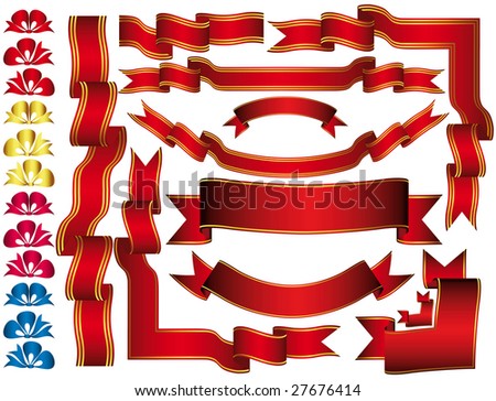 Collection of red twisted tapes with golden border. \
\
(Vector version 26407112)