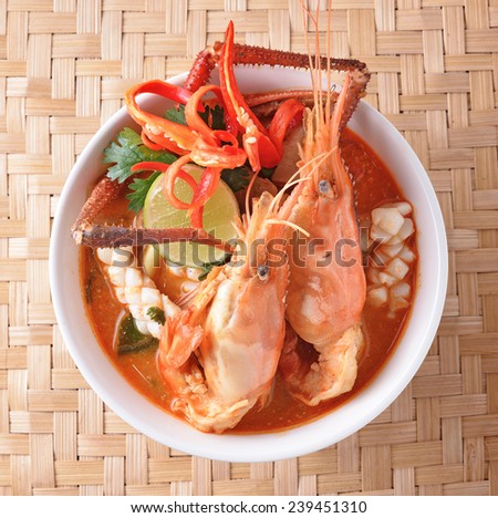 Tom Yum seafood soup or spicy tom yum seafood soup ,Thai food