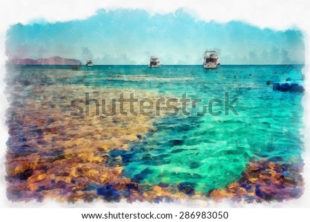 Sea, holidays, Egypt watercolor illustration