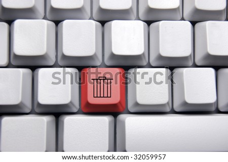 trash can in red on blank keyboard