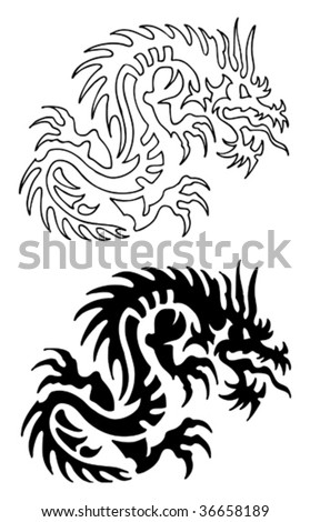 stock vector : Asian Dragon Tattoo with stencil