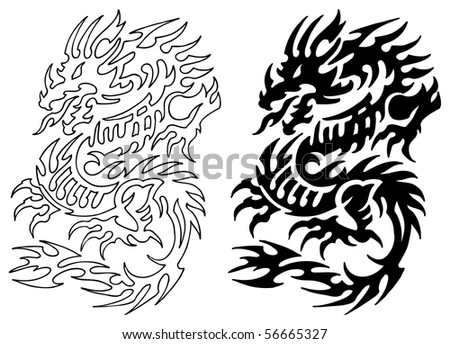 stock photo Asian Dragon Tattoo with stencil