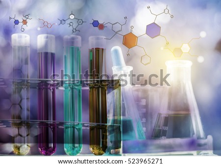 Laboratory test tube,Glass laboratory chemical test tubes with liquid.Double exposure