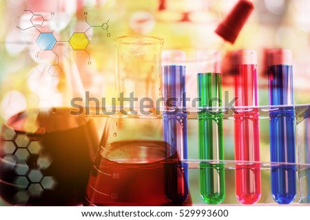 Double exposure of Bio tube in science with laboratory test tube and laboratory background