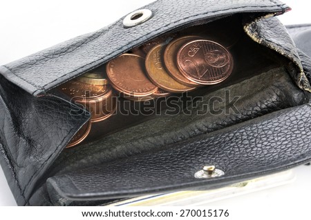 view in a poor mans wallet with some copper coins