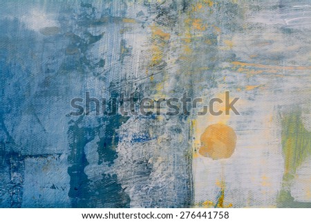 abstract original painting on canvas, golden ball in blue, can be used as background or poster