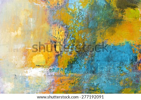 abstract original painting on canvas, sun ball in yellow and turquoise, can be used as background or poster
