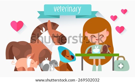 Veterinary illustration style flat. Doctor with animals. People in the style of flat. Profession vet. Treatment of pets