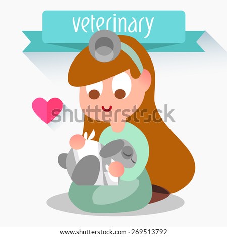 Veterinary illustration style flat. Doctor with animals. People in the style of flat. Profession vet. Treatment of pets