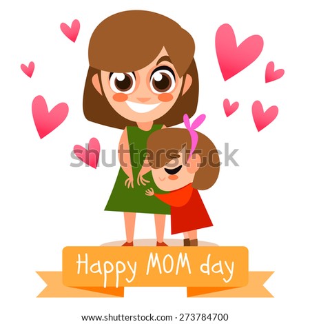 Happy mother\'s day postcard with people. vector illustration. Baby and mother together. Cute characters. Family together. Mother and baby hugs.