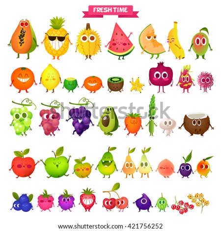 Set of colorful cartoon fruit icons. Fruits icon picture, fruit icon cartoon, fruit web icon, fruit icon drawing, fruit icon jpg, fruit icon object Isolated on white.