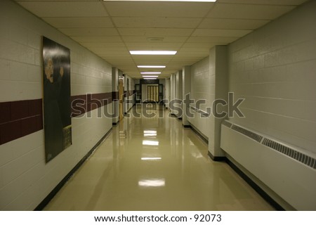 A corridor in an secondary school.