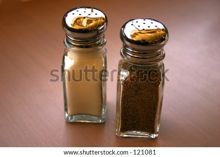 Salt and pepper on a table