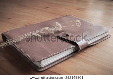 The old leather book for memo schedule diary