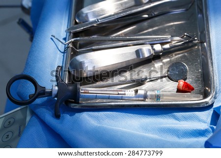 Dental Tools for Tooth Extraction and Tooth. Medical Background.