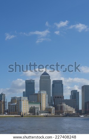 LONDON, UK - FEBRUARY 16: Canary Wharf, the new heart of London\'s financial district with many skyscrapers occupied by major global financial institutions shown on February 16, 2014 in London, UK