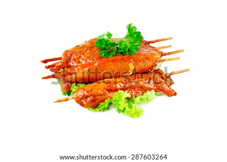 Turkey filet skewer marinated for barbecue ready