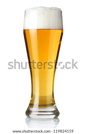 Glass of light beer isolated on a white background