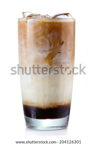 Glass of iced coffee isolated on white background