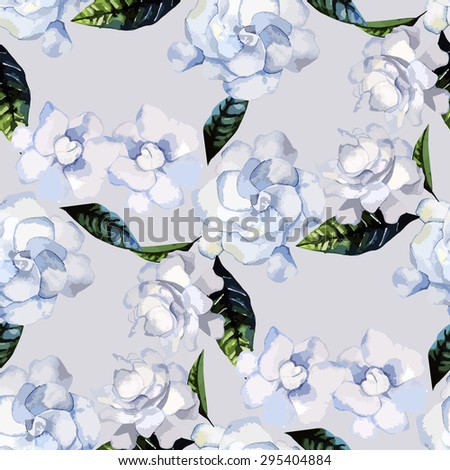 Watercolor gardenia. Vector seamless pattern