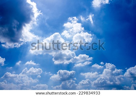 Image of blue sky and clouds, and the sun shone out behind the clouds