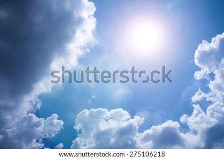 Clouds and sun shining,  the sun causing lens flare