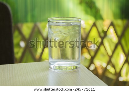 glass of water on wood table
